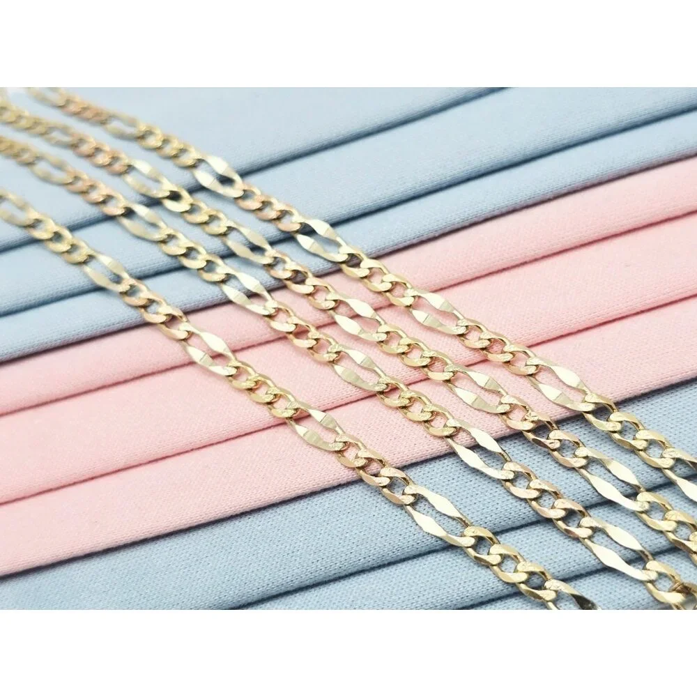 14K Two Tone Multi Color Gold Diamond Cut Figaro Link Chain Necklace - 24.25